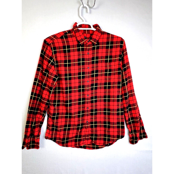 J Crew Flannel Shirt Men's Large Red Black Plaid Outdoors GORPCORE Casual Work - Picture 1 of 10